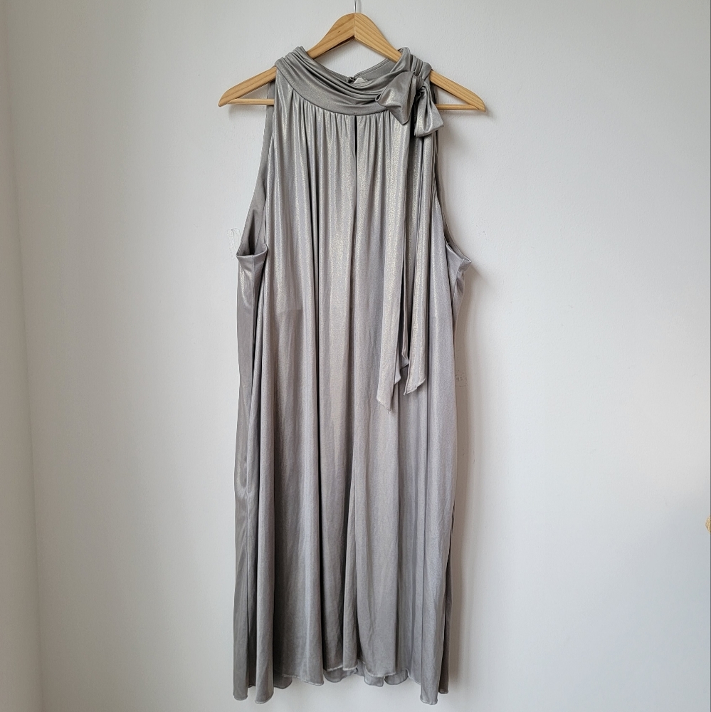 Cocktail Metallic Silver Midi Dress